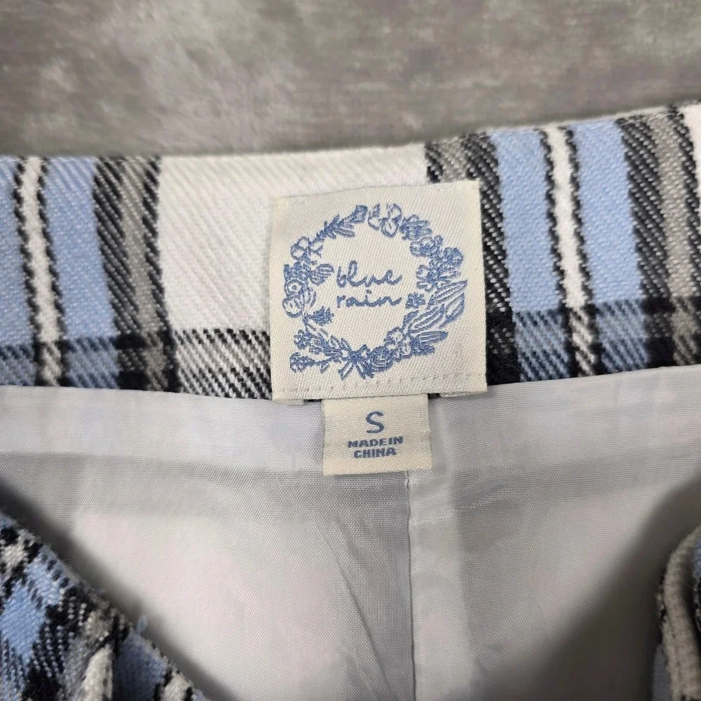 Blue‎ Rain Wrap Mini Skirt Button Detail White Blue Plaid Size S
